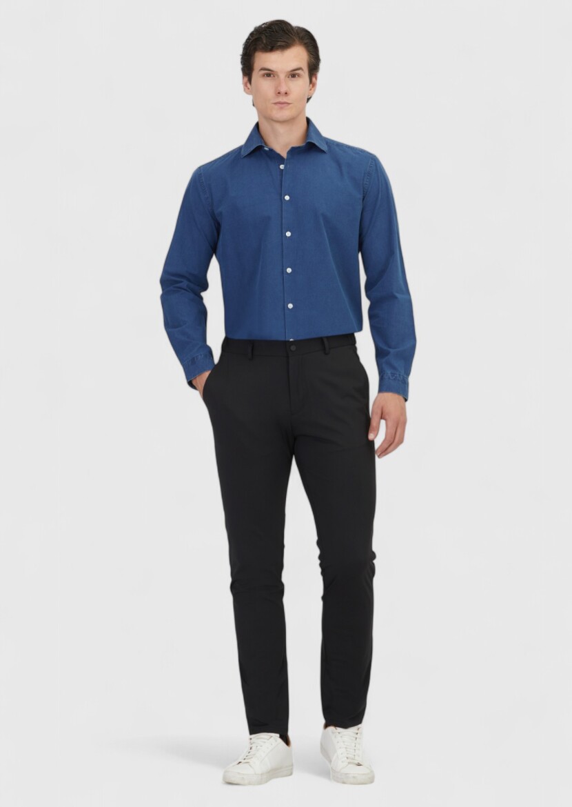 Siyah Düz Örme Jogging Fit Casual Pantolon - 1