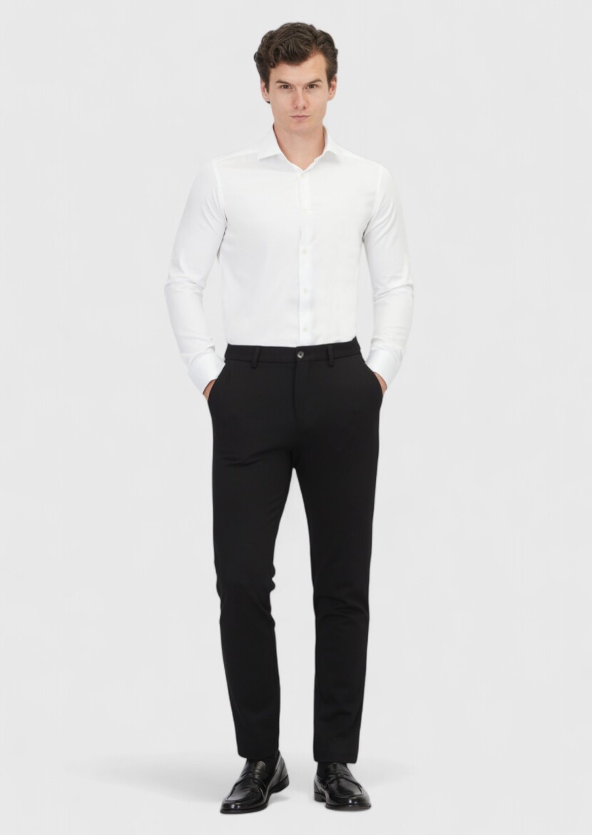 Siyah Düz Örme Jogging Fit Casual Pantolon - 1