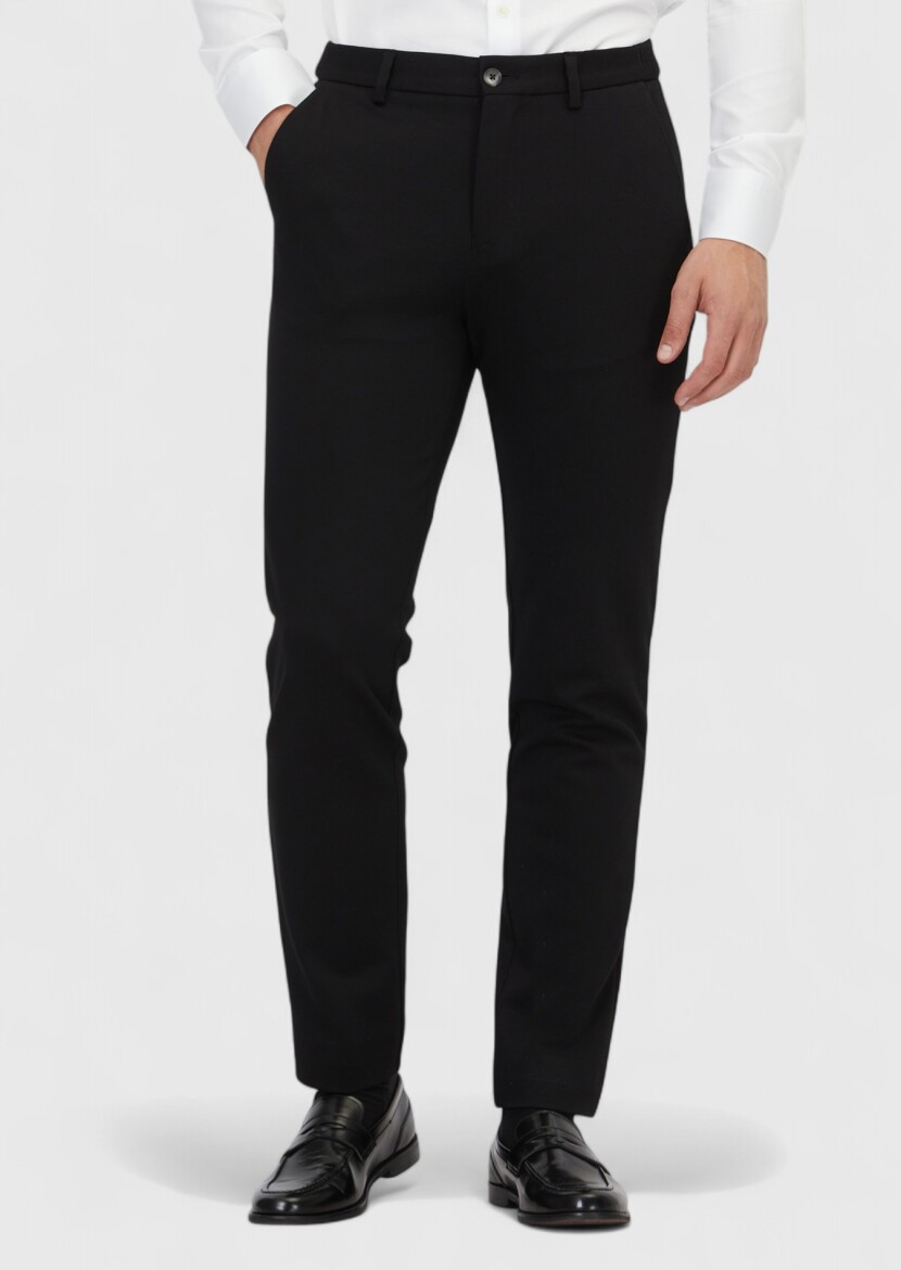 Siyah Düz Örme Jogging Fit Casual Pantolon 