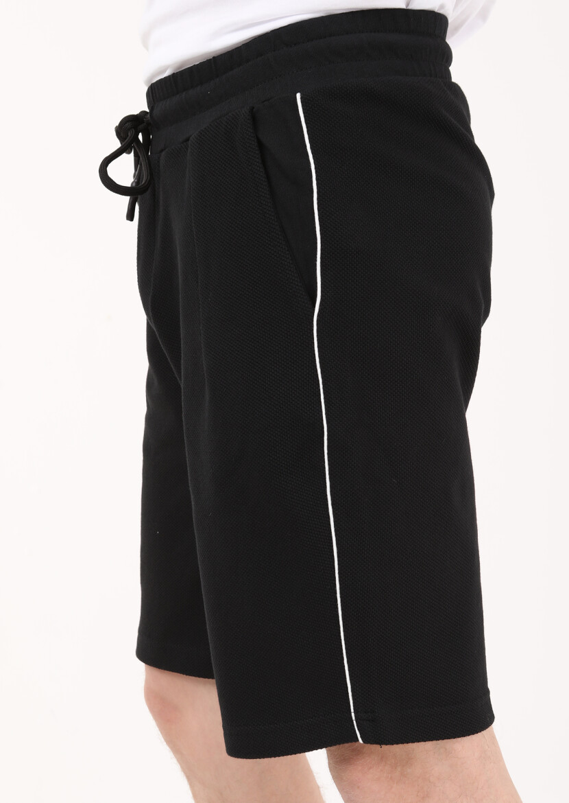 Siyah Düz Örme Regular Fit Casual %100 Pamuk Bermuda - 2