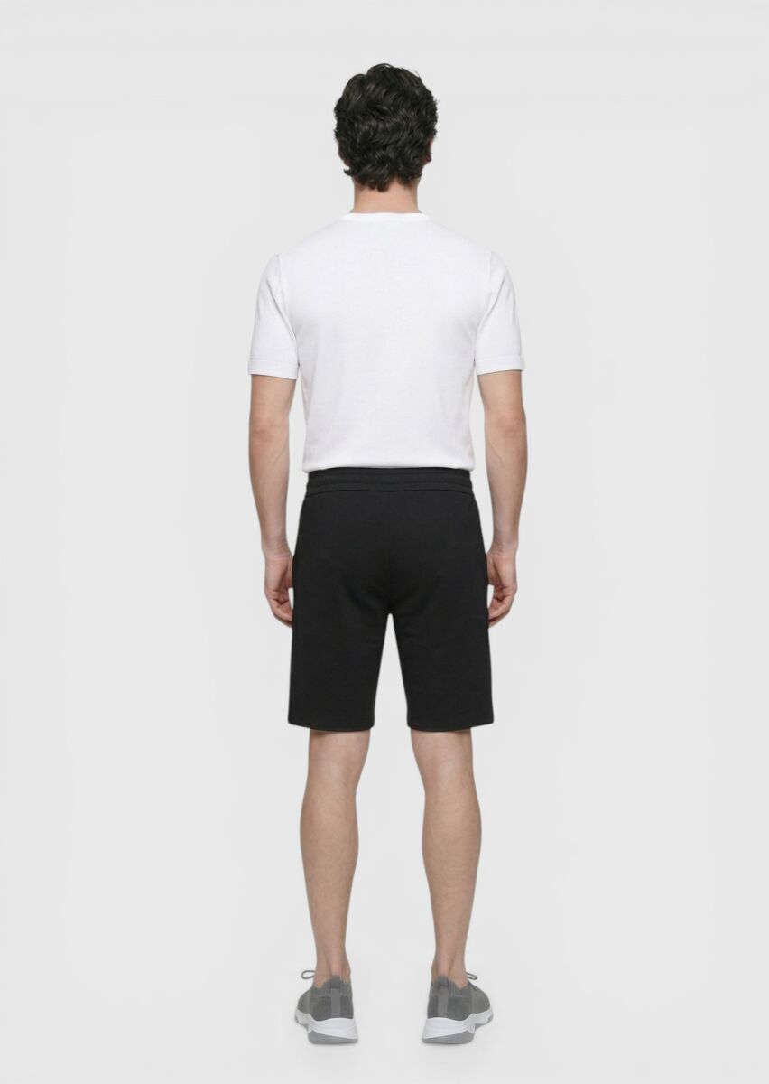 Siyah Düz Örme Regular Fit Casual Bermuda - 5