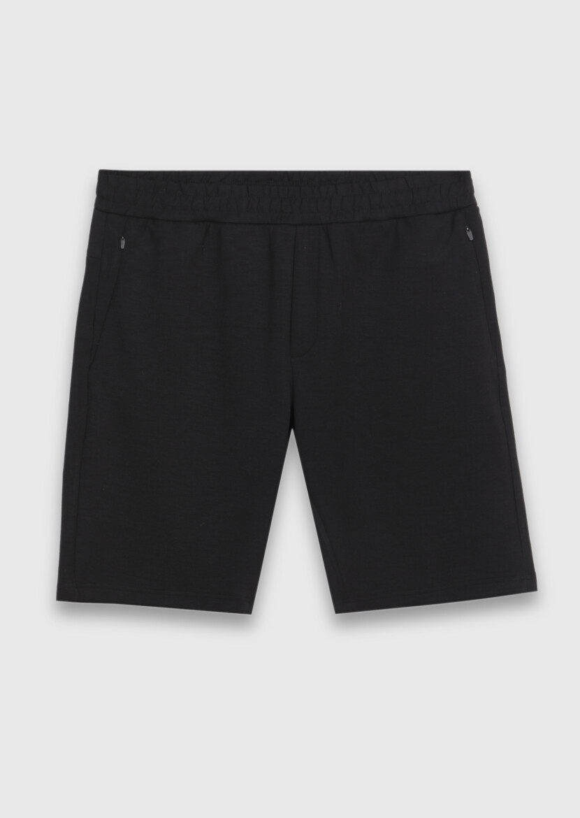 Siyah Düz Örme Regular Fit Casual Bermuda - 6