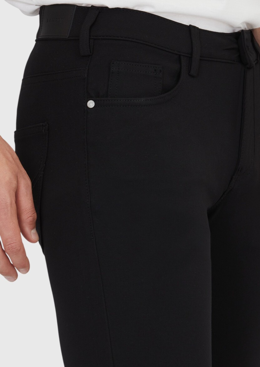 Siyah Düz Örme Slim Fit Casual Pantolon - 3