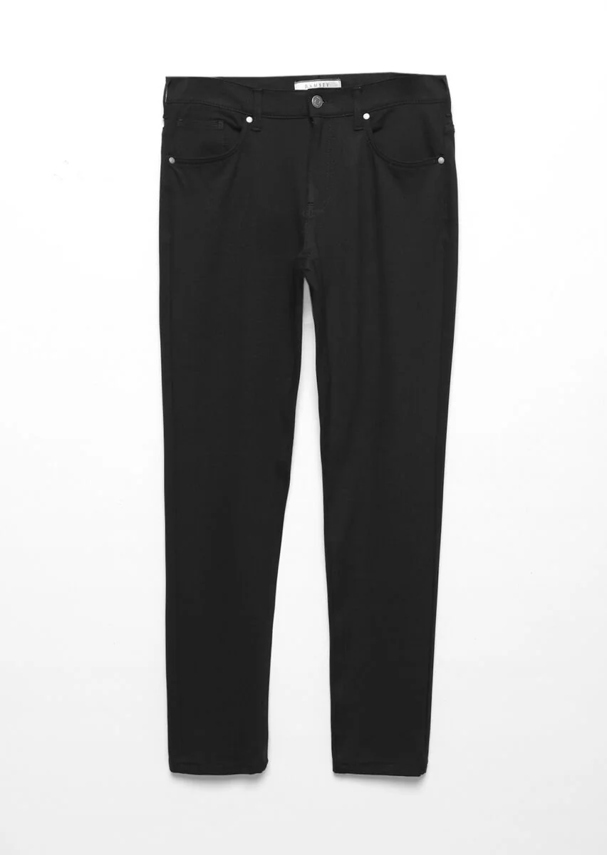 Siyah Düz Örme Slim Fit Casual Pantolon - 5