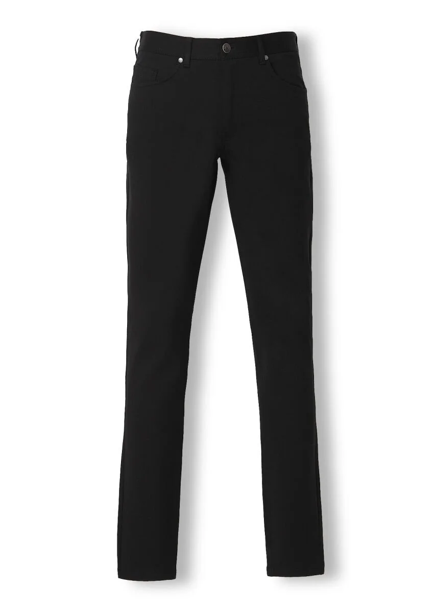 Siyah Düz Örme Slim Fit Casual Pantolon - 6