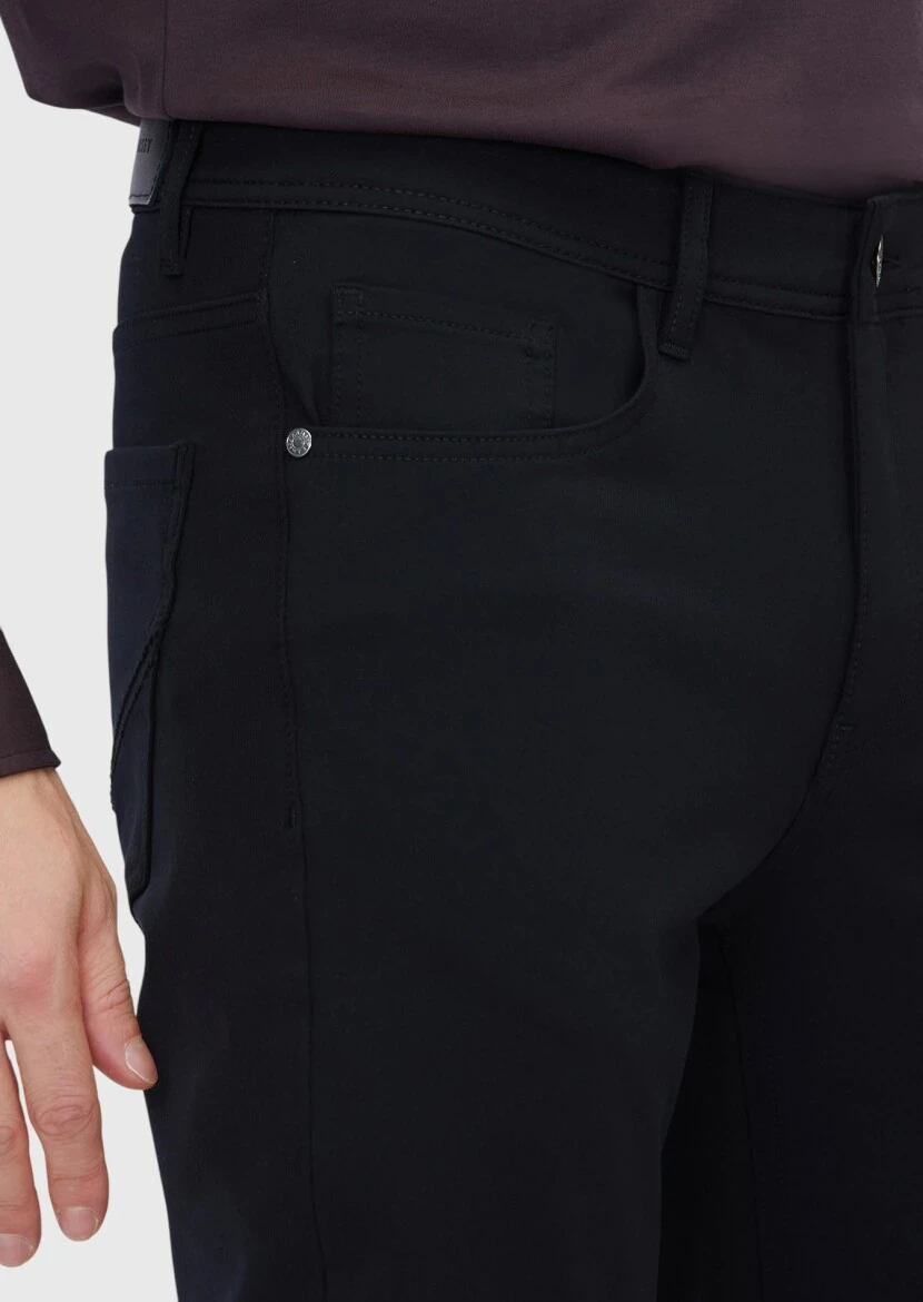 Siyah Düz Örme Slim Fit Casual Pantolon - 3