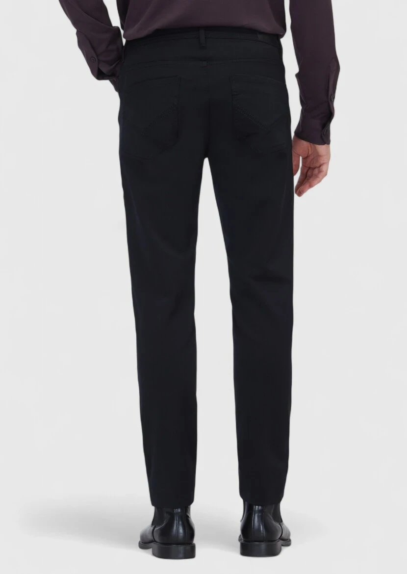 Siyah Düz Örme Slim Fit Casual Pantolon - 5