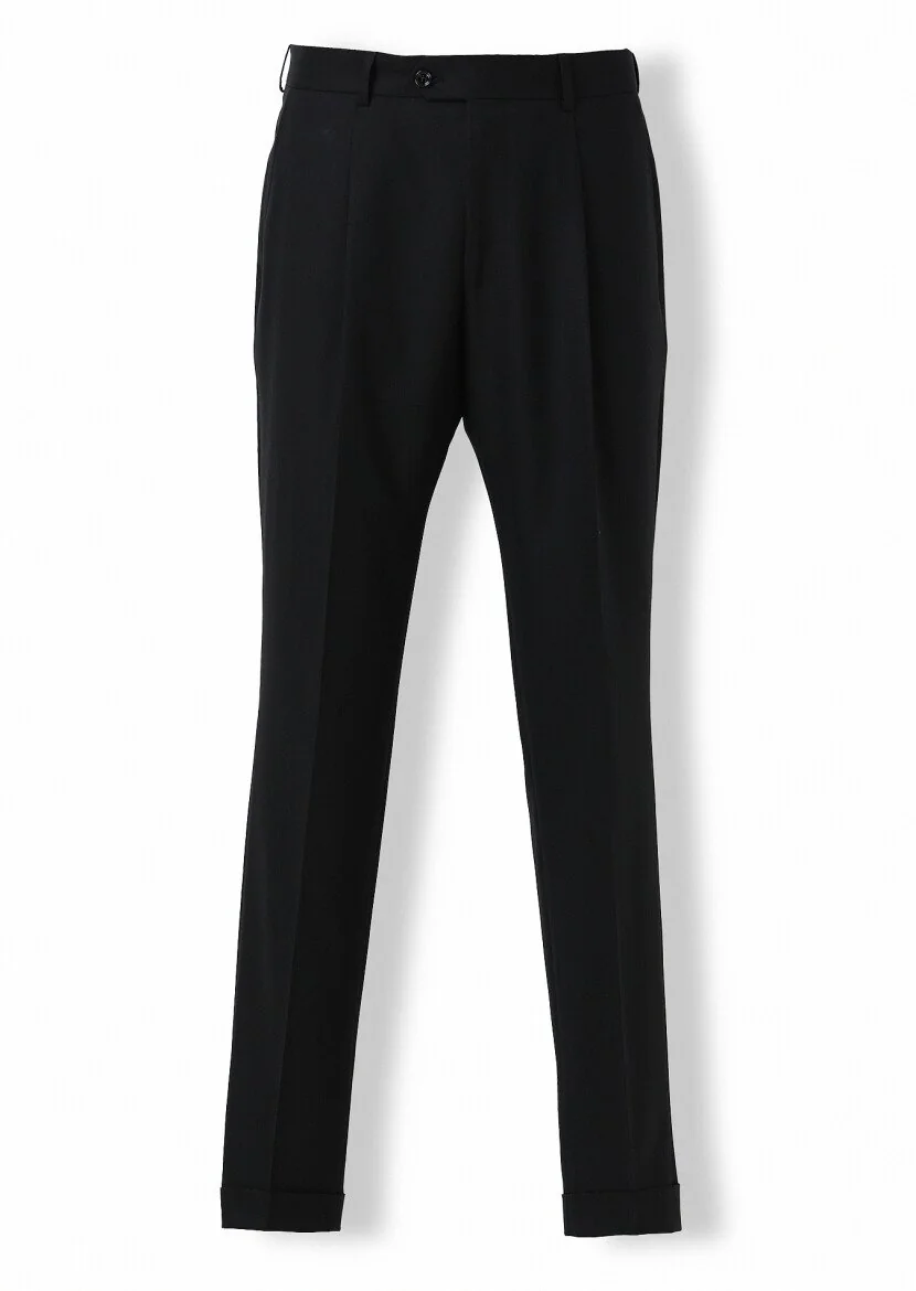 Siyah Düz Oversize Fit Yün Karışımlı Takım Elbise - 3