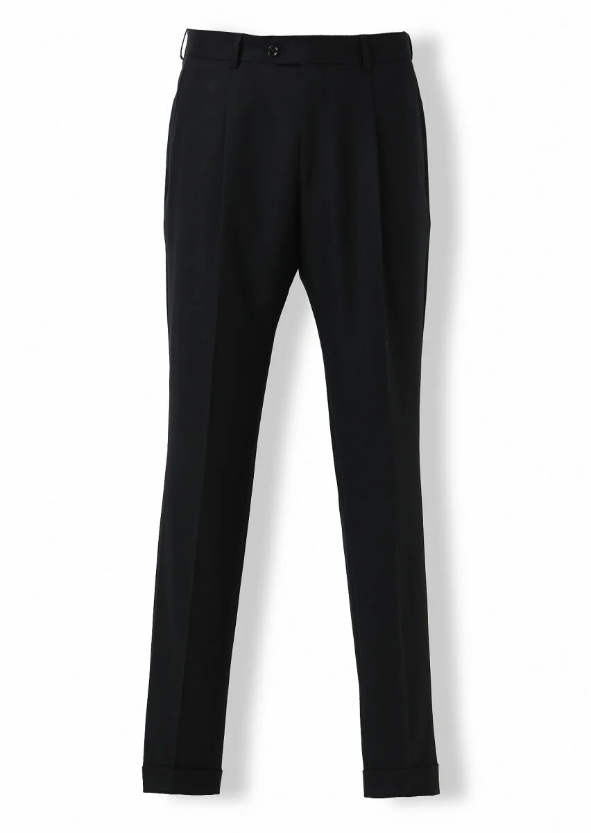 Siyah Düz Oversize Fit Yün Karışımlı Takım Elbise - 3