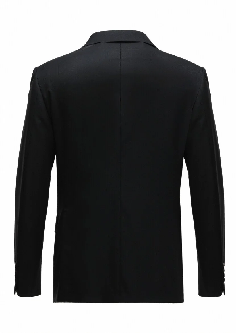 Siyah Düz Oversize Fit Yün Karışımlı Takım Elbise - 4