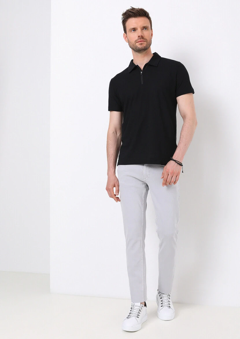 Siyah Düz Polo Yaka %100 Pamuk T-Shirt - 4