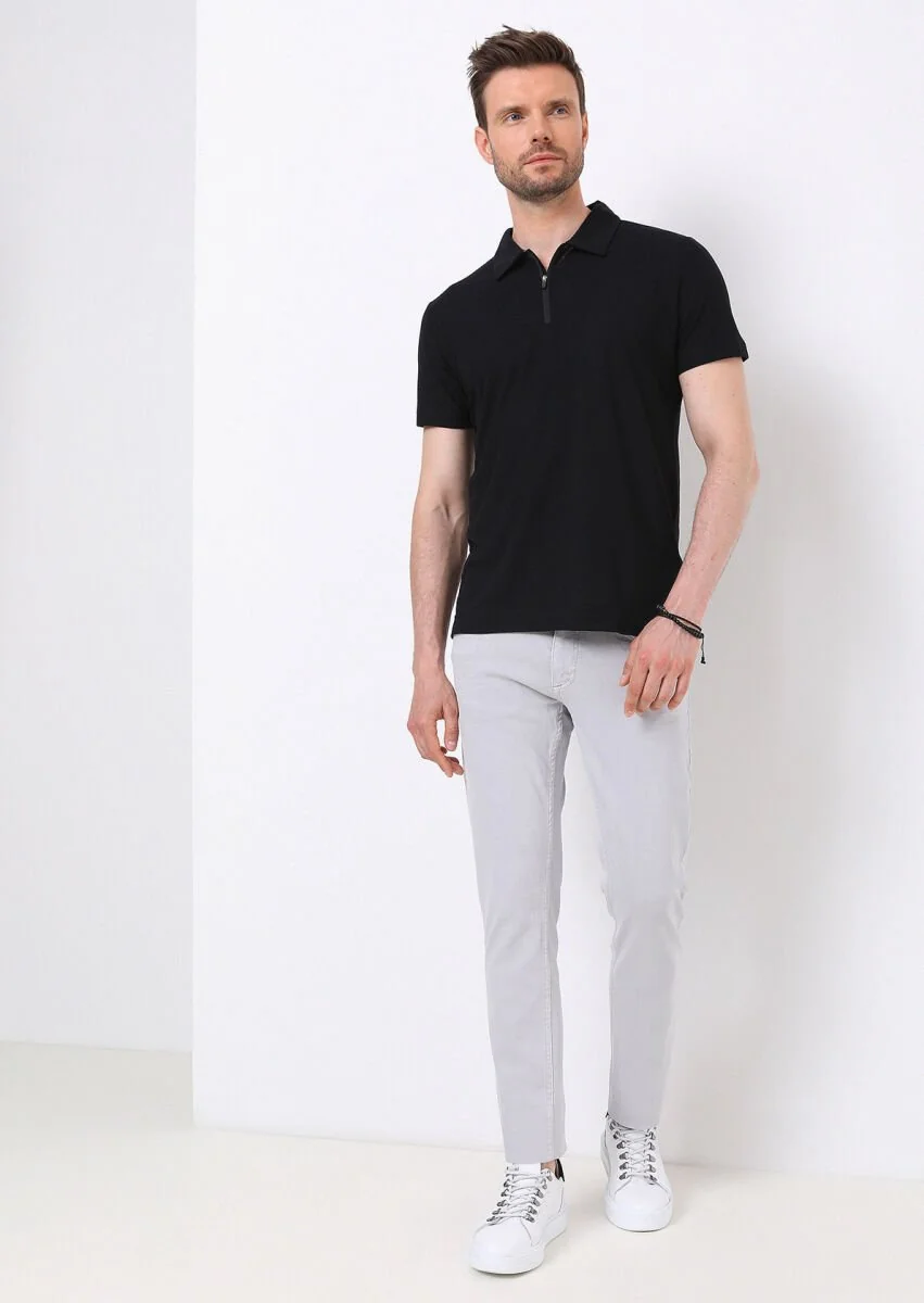 Siyah Düz Polo Yaka %100 Pamuk T-Shirt - 4