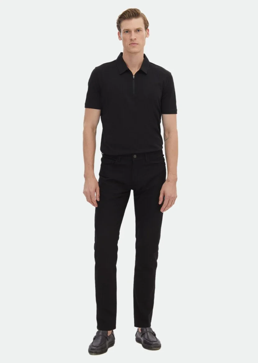 Siyah Düz Polo Yaka %100 Pamuk T-Shirt 