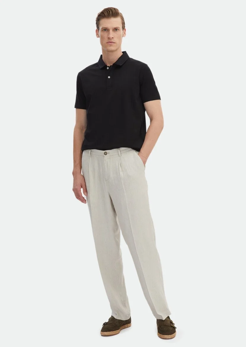 Siyah Düz Polo Yaka %100 Pamuk T-Shirt 
