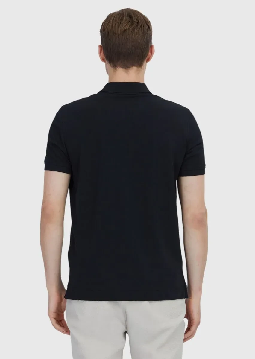 Siyah Düz Polo Yaka %100 Pamuk T-Shirt - 5