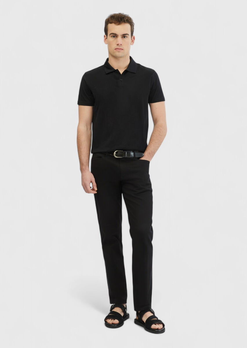 Siyah Düz Polo Yaka %100 Pamuk T-Shirt - 2