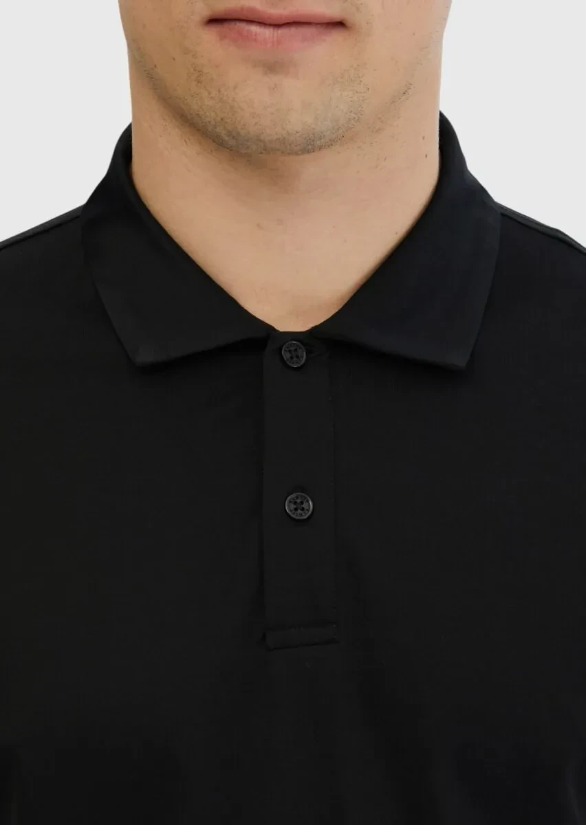 Siyah Düz Polo Yaka %100 Pamuk T-Shirt - 4