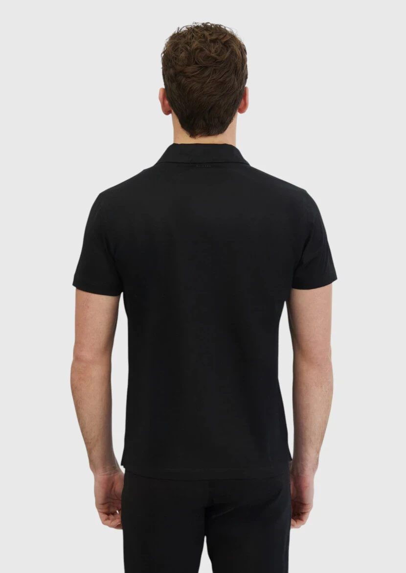 Siyah Düz Polo Yaka %100 Pamuk T-Shirt - 5
