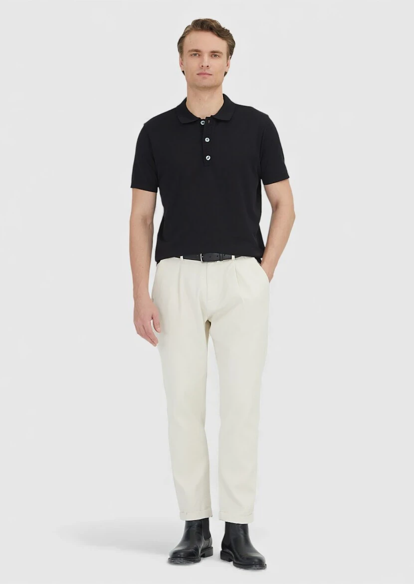 Siyah Düz Polo Yaka %100 Pamuk T-Shirt 