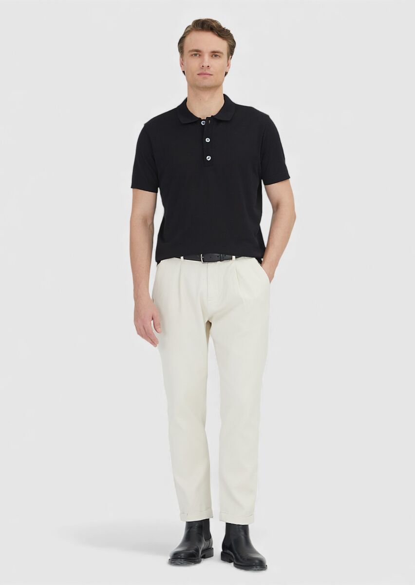 Siyah Düz Polo Yaka %100 Pamuk T-Shirt - 2