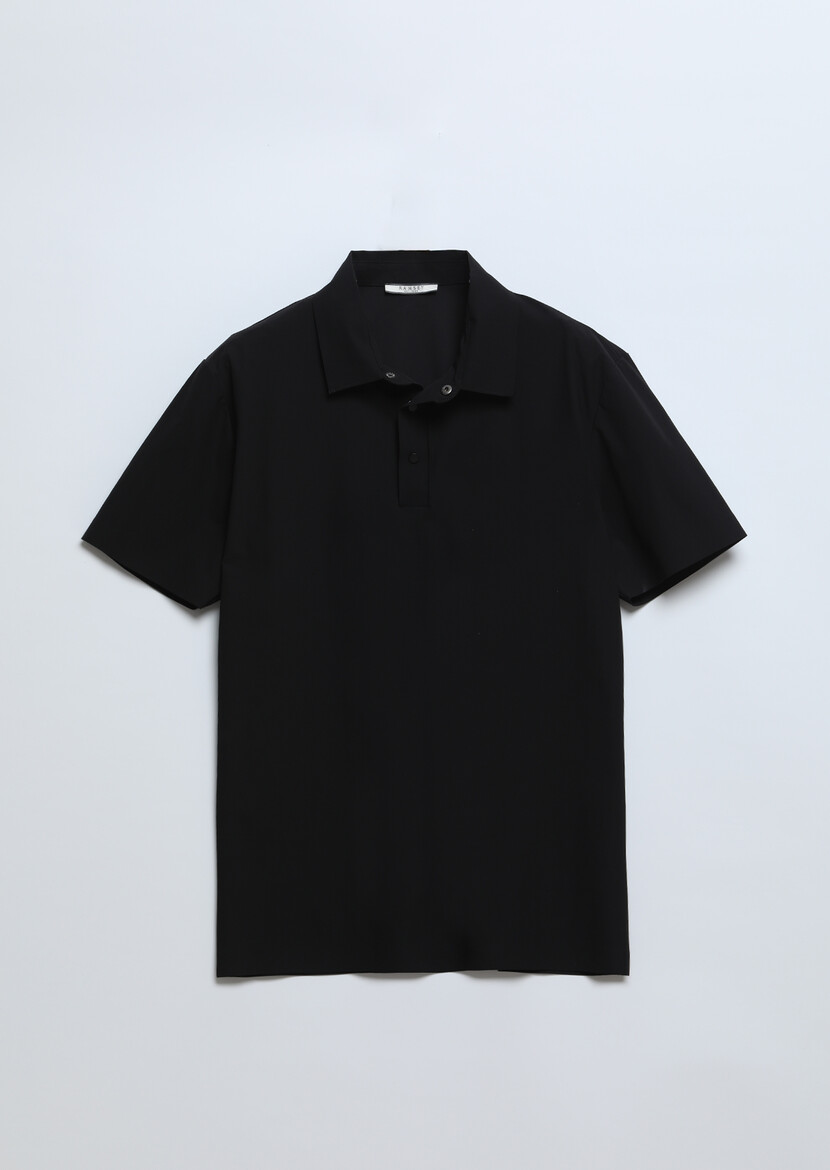 Siyah Düz Polo Yaka T-Shirt - 6