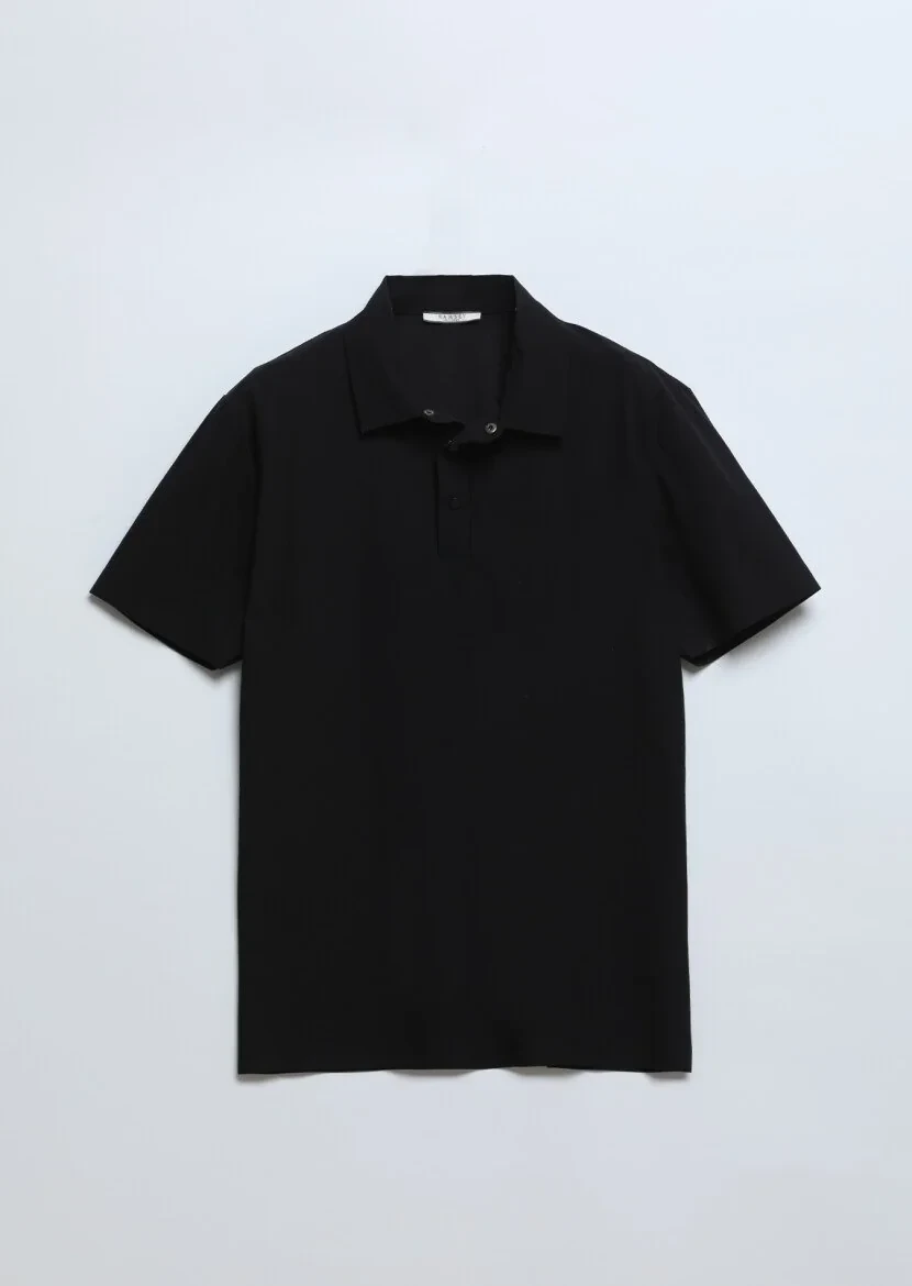 Siyah Düz Polo Yaka T-Shirt - 6