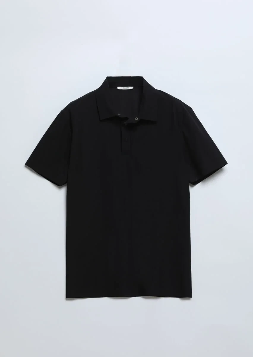 Siyah Düz Polo Yaka T-Shirt - 6