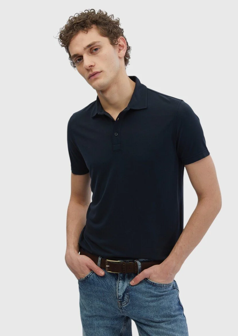 Siyah Düz Polo Yaka T-Shirt - RAMSEY