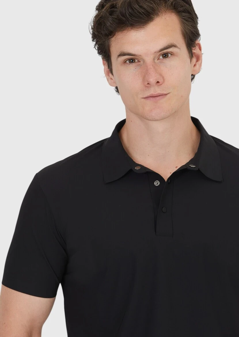 Siyah Düz Polo Yaka T-Shirt - 3