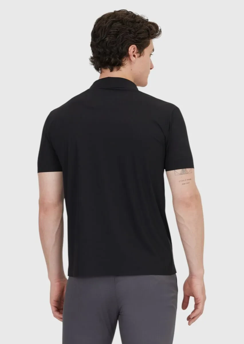 Siyah Düz Polo Yaka T-Shirt - 5
