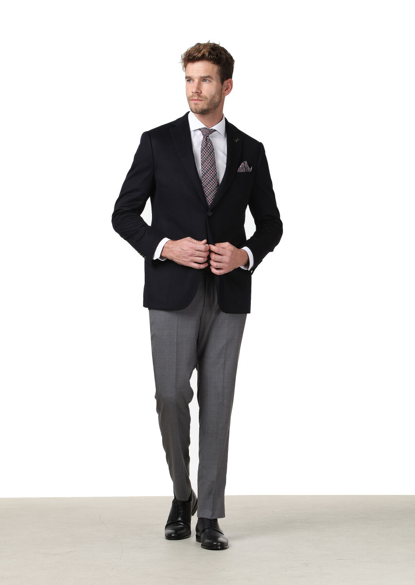 Siyah Düz Regular Fit %100 Kaşmir Ceket - 1