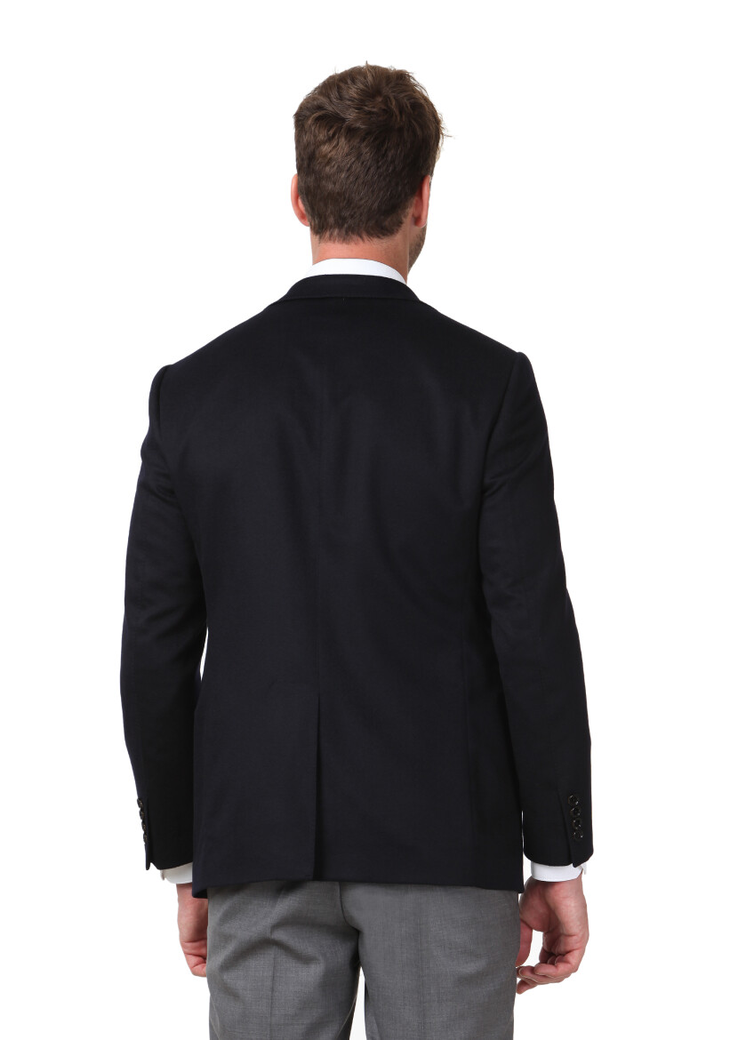 Siyah Düz Regular Fit %100 Kaşmir Ceket - 4