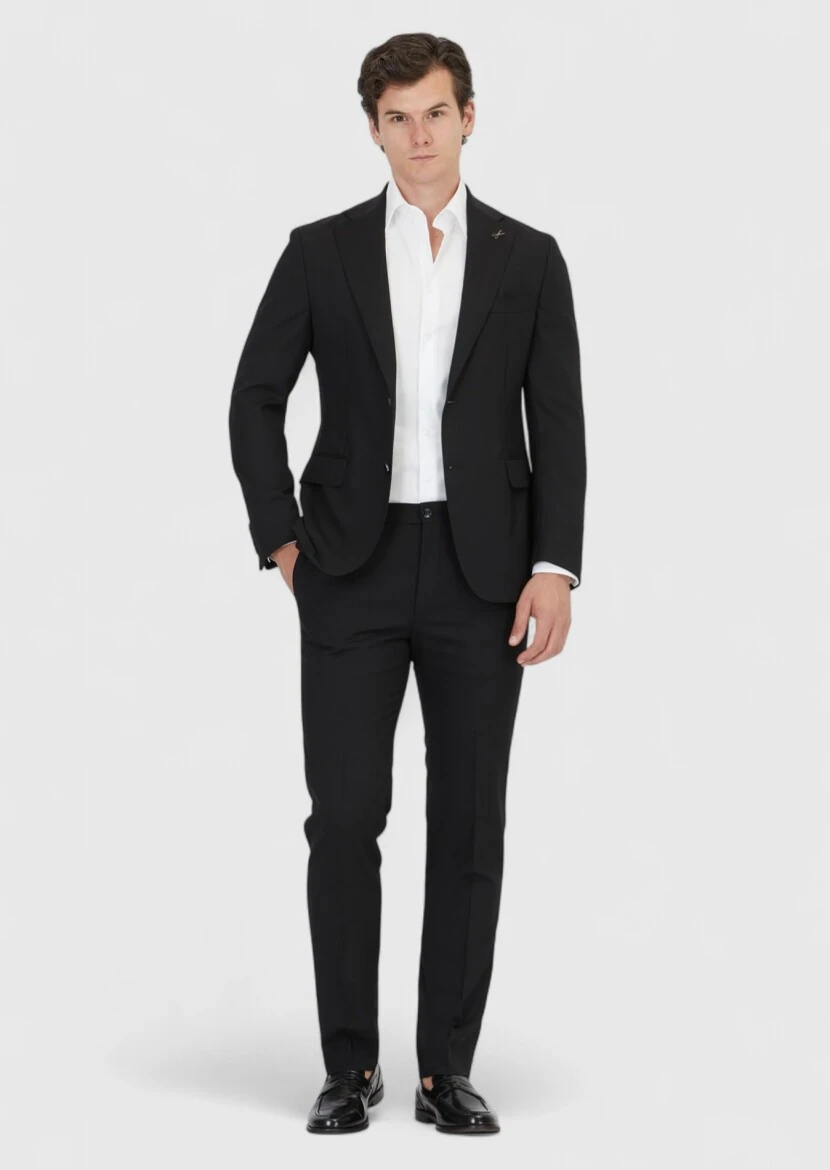 Siyah Düz Shirt Shoulder Slim Fit %100 Yün Ceket - 2