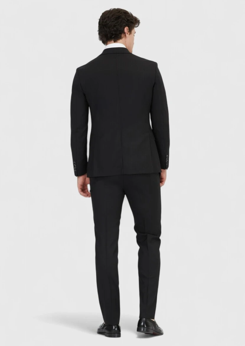 Siyah Düz Shirt Shoulder Slim Fit %100 Yün Ceket - 6