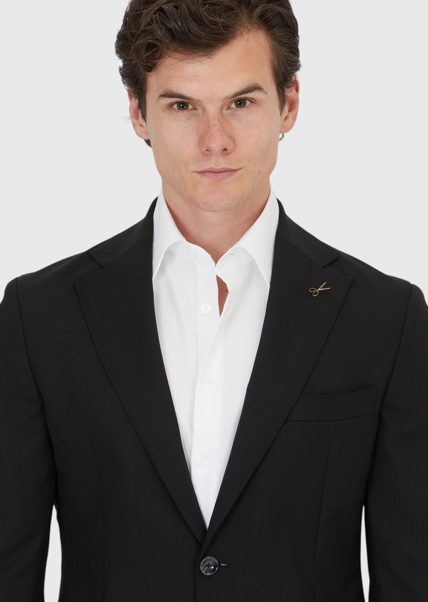 Siyah Düz Shirt Shoulder Slim Fit %100 Yün Ceket - 3