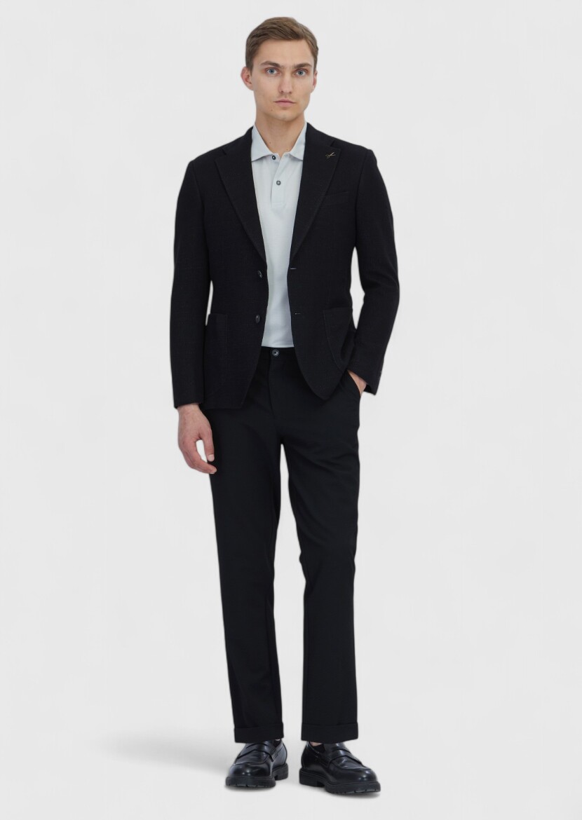 Siyah Düz Shirt Shoulder Slim Fit Pamuk Karışımlı Örme Ceket - RAMSEY