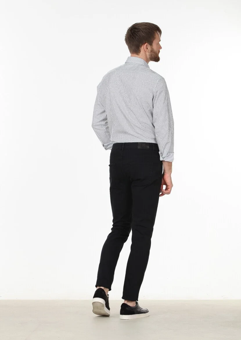 Siyah Düz Slim Fit Denim Pamuk Karışımlı Pantolon - 4