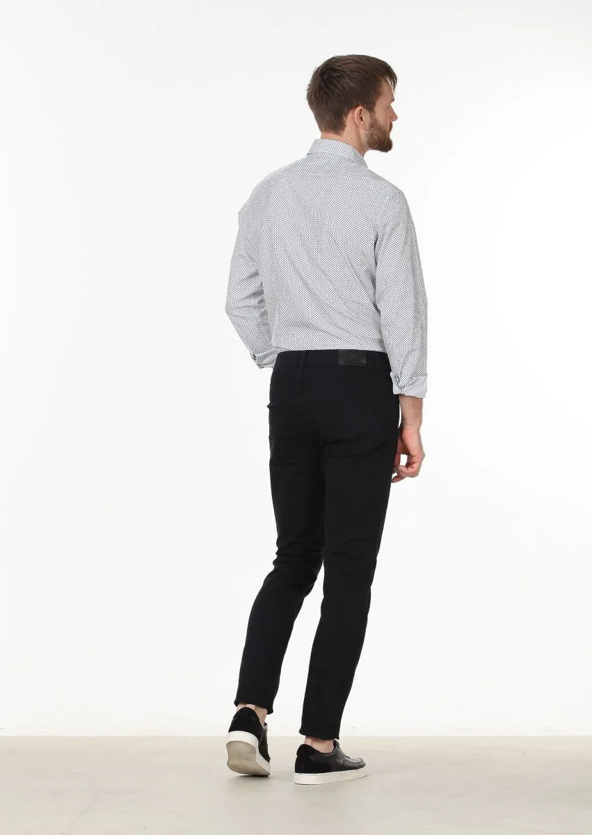 Siyah Düz Slim Fit Denim Pamuk Karışımlı Pantolon - 4