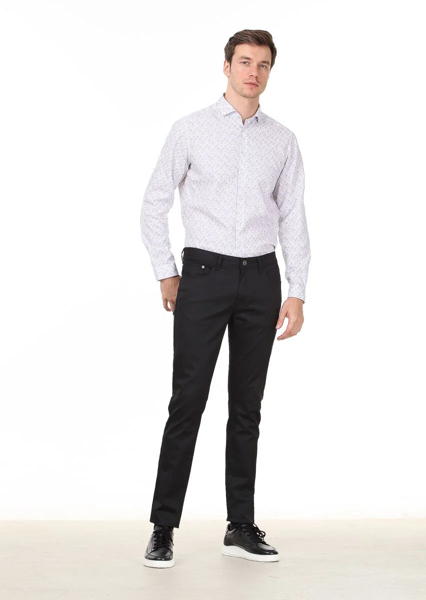 Siyah Düz Slim Fit Denim Pamuk Karışımlı Pantolon - 1