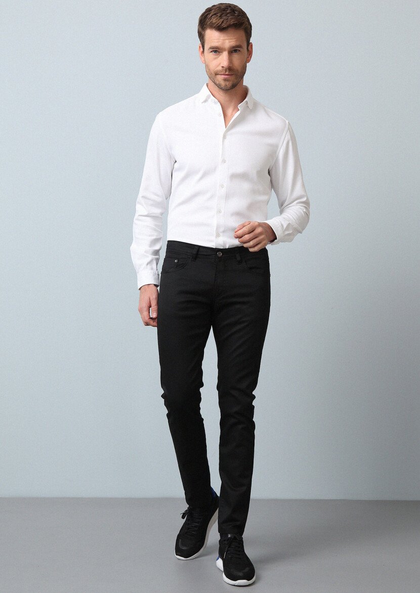 Siyah Düz Slim Fit Denim Pamuk Karışımlı Pantolon 