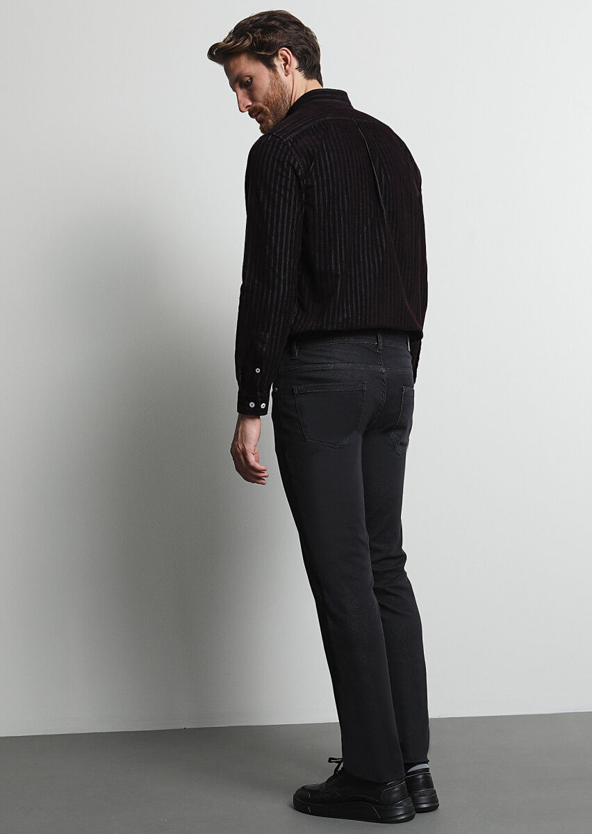 Siyah Düz Slim Fit Denim Pamuk Karışımlı Pantolon - 4