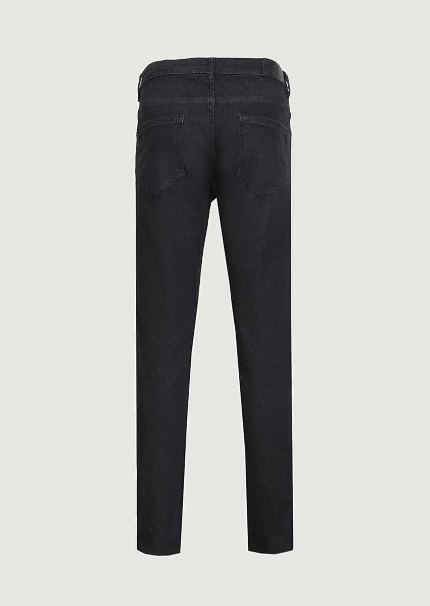 Siyah Düz Slim Fit Denim Pamuk Karışımlı Pantolon - 6