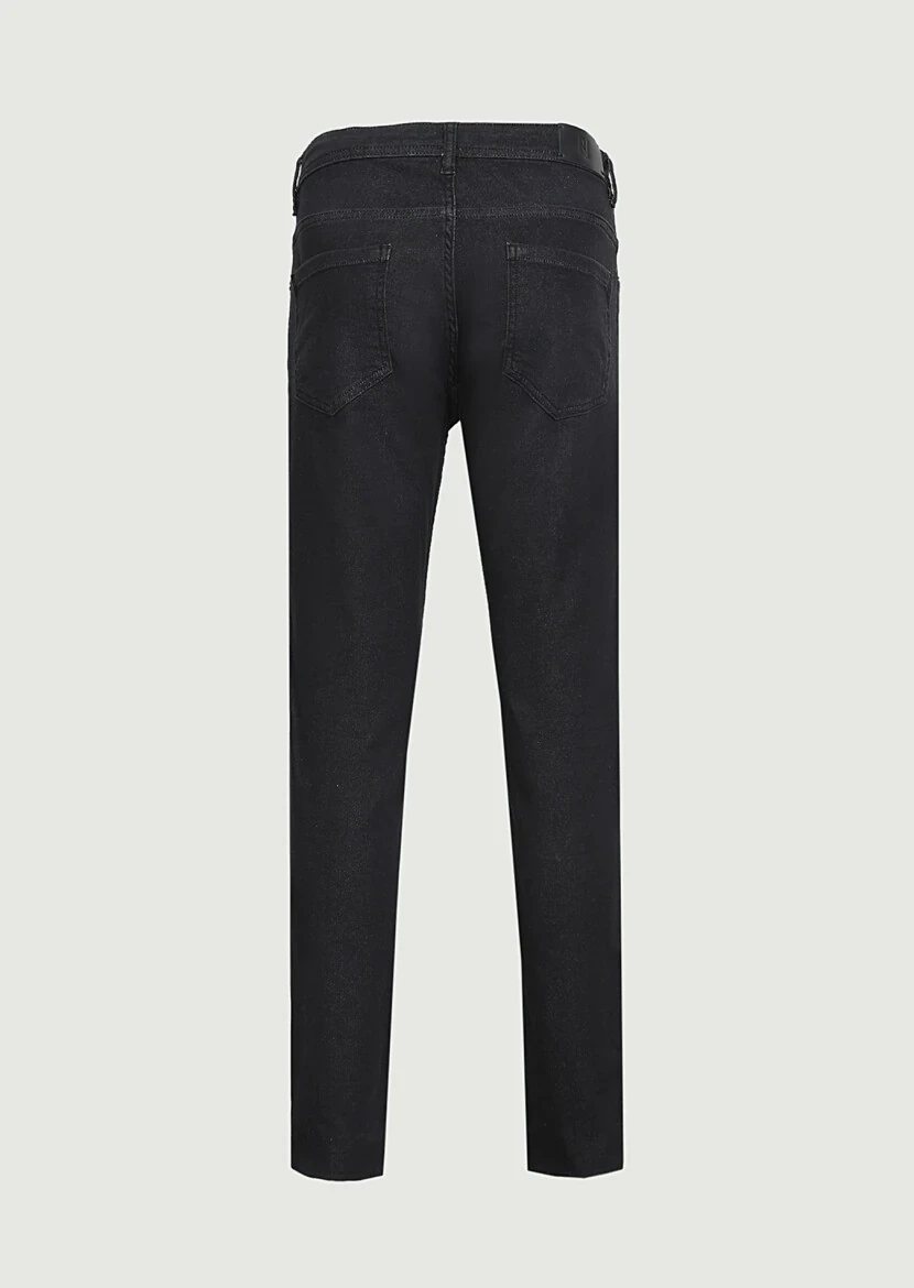 Siyah Düz Slim Fit Denim Pamuk Karışımlı Pantolon - 7