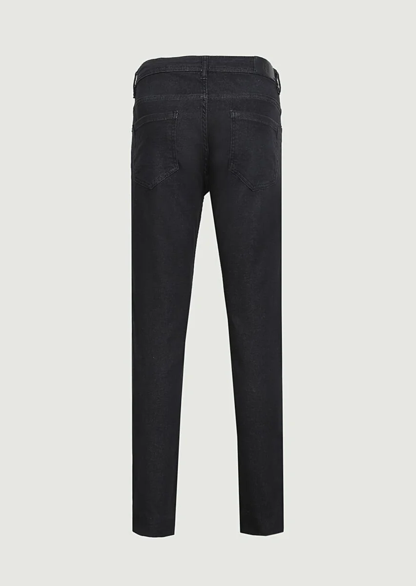 Siyah Düz Slim Fit Denim Pamuk Karışımlı Pantolon - 7