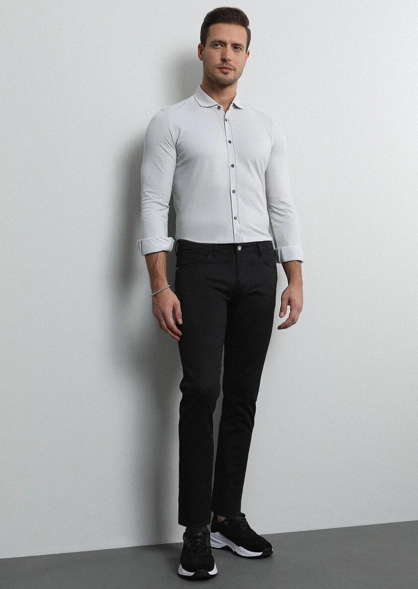 Siyah Düz Slim Fit Denim Pamuk Karışımlı Pantolon - 3