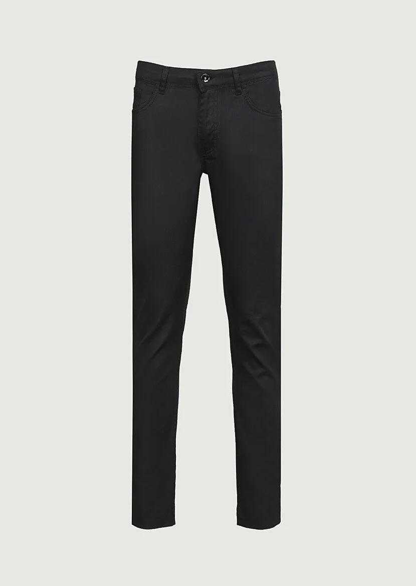 Siyah Düz Slim Fit Denim Pamuk Karışımlı Pantolon - 6