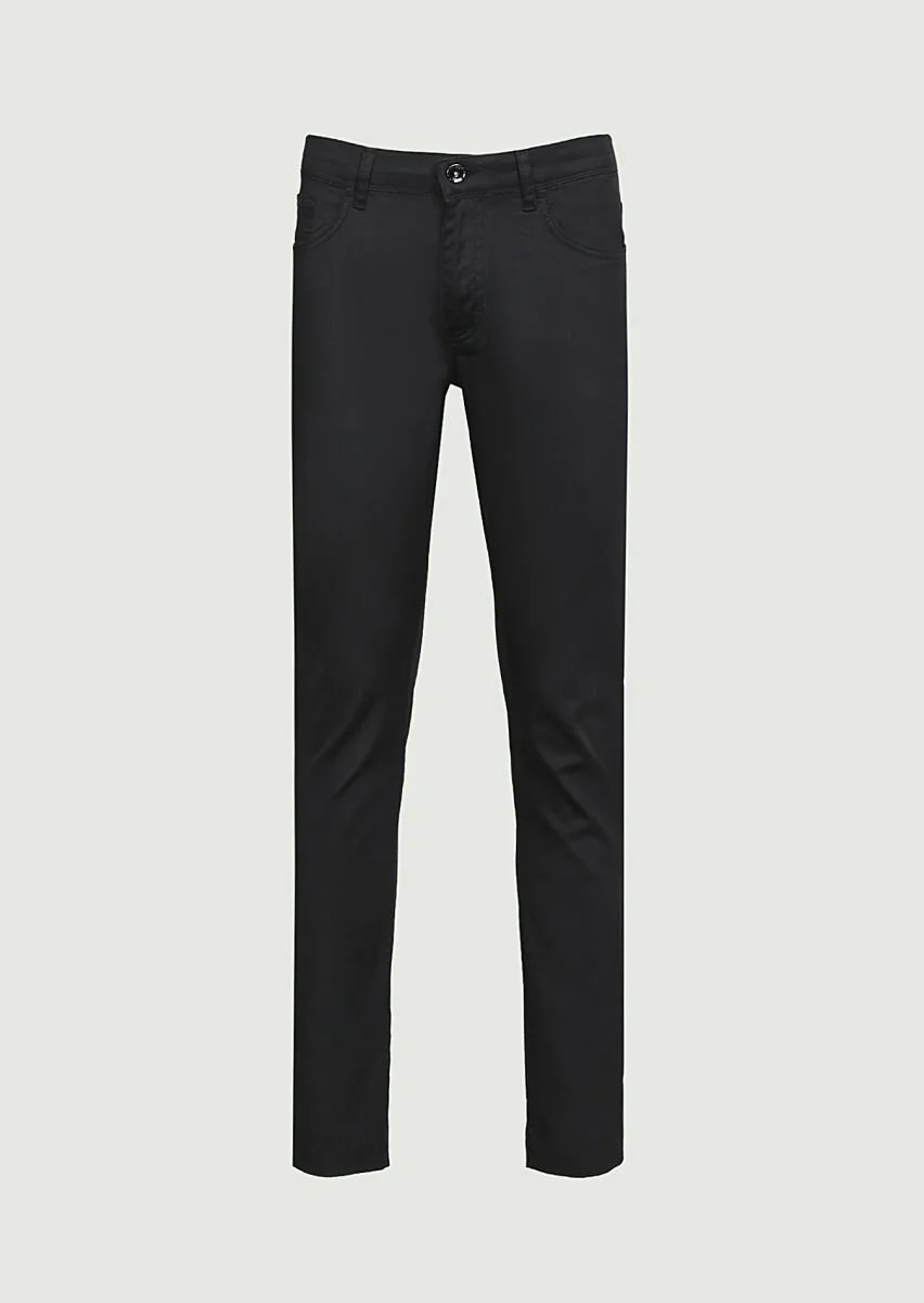 Siyah Düz Slim Fit Denim Pamuk Karışımlı Pantolon - 6