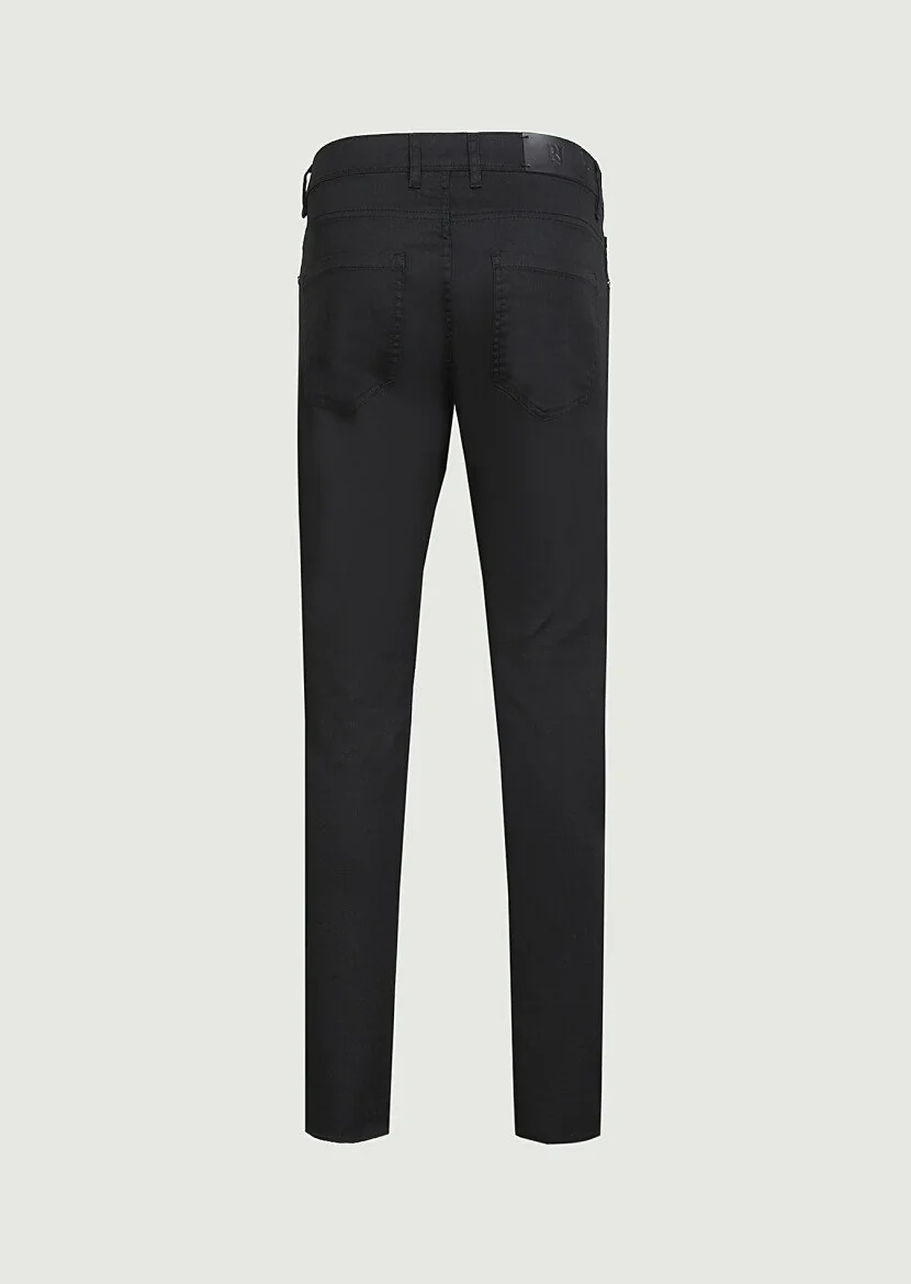 Siyah Düz Slim Fit Denim Pamuk Karışımlı Pantolon - 7