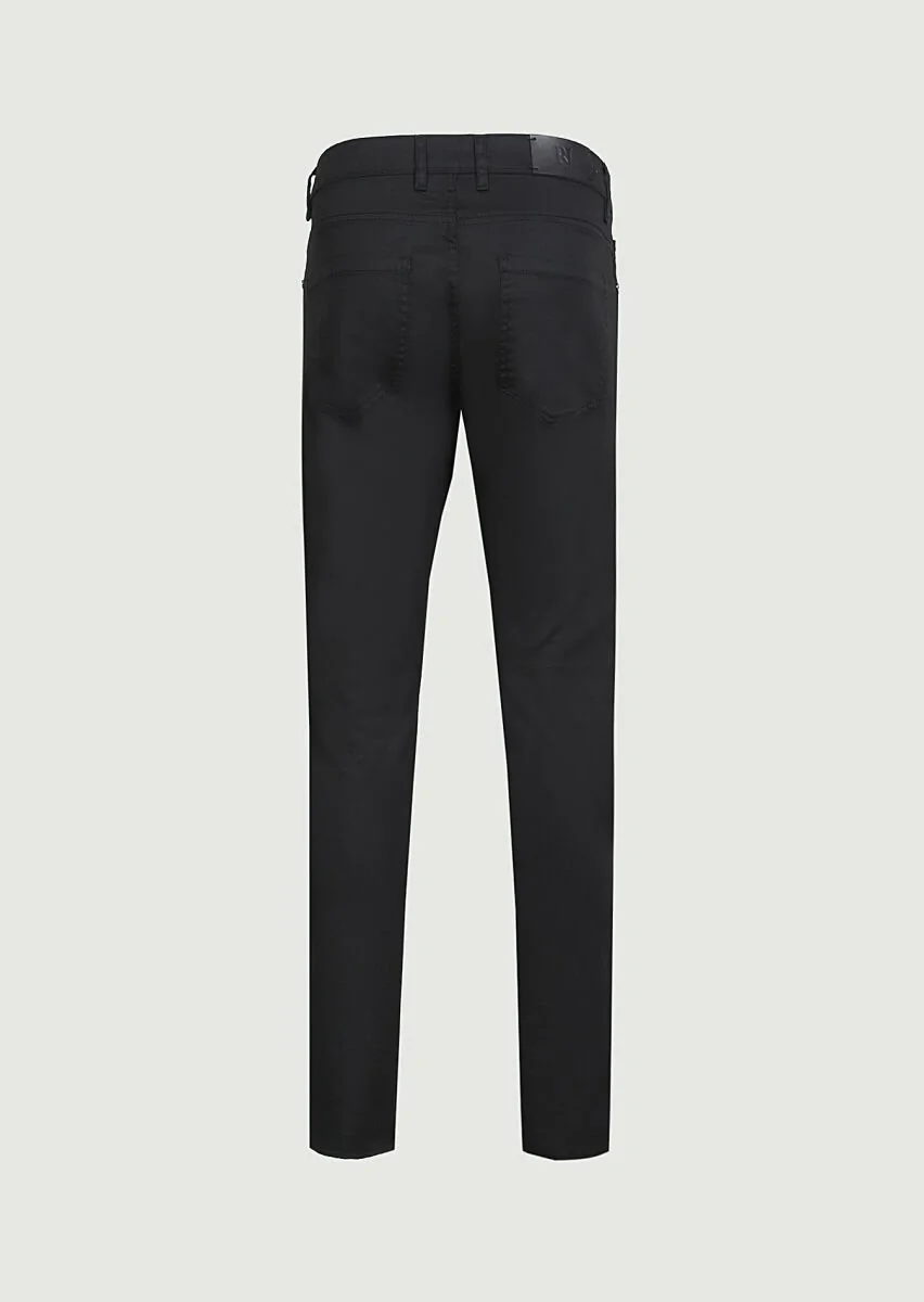 Siyah Düz Slim Fit Denim Pamuk Karışımlı Pantolon - 7