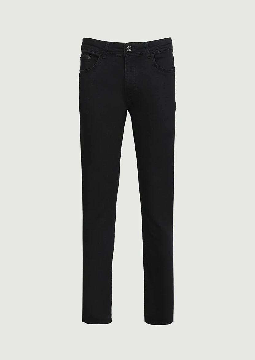 Siyah Düz Slim Fit Denim Pamuk Karışımlı Pantolon - 6